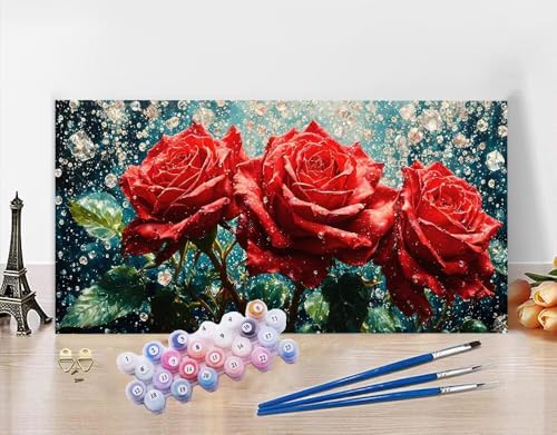 Malen Nach Zahlen Erwachsene Blume DIY Bastelset Erwachsene Frauen Malen nach Zahlen Wassertropfen mit Pinsein und Acrylfarbe, Paint by Numbers Anfänger Handgemalt Ölgemälde Kit Deko 70x140cm N5-159 von Yagagse