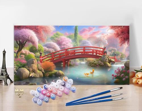 Malen Nach Zahlen Erwachsene Chinesischer Stil Bastelset Erwachsene Frauen Malen nach Zahlen Brücke mit Pinsein und Acrylfarbe, Paint by Numbers Anfänger Handgemalt Ölgemälde Kit Deko 30x60cm N5-583 von Yagagse