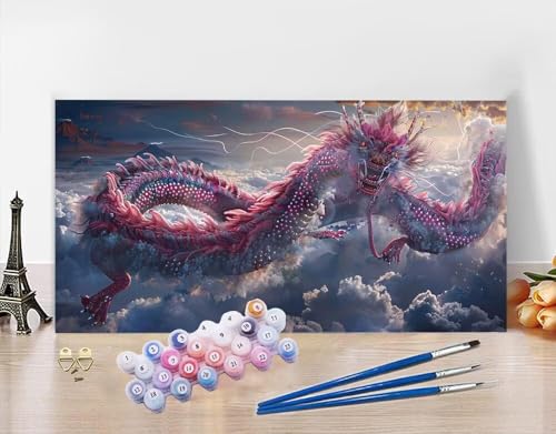 Malen Nach Zahlen Erwachsene Drachen DIY Bastelset Erwachsene Frauen Malen nach Zahlen Tier mit Pinsein und Acrylfarbe, Paint by Numbers Anfänger Handgemalt Ölgemälde Deko Wohnzimmer 100X220cm N5-82 von Yagagse