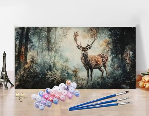 Malen Nach Zahlen Erwachsene Elch DIY Bastelset Erwachsene Frauen Malen nach Zahlen Tier mit Pinsein und Acrylfarbe, Paint by Numbers Anfänger Handgemalt Ölgemälde Kit Deko Wohnzimmer 30x60cm N5-606 von Yagagse