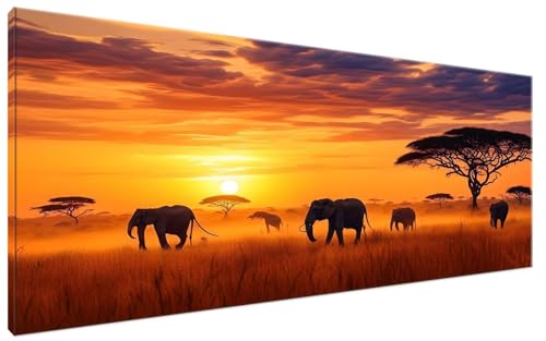 Malen Nach Zahlen Erwachsene Elefant DIY Bastelset Erwachsene Frauen Malen Nach Zahlen Groß XXL 40x90cm Handgemalt Ölgemälde Kit für Anfänger, Malen Nach Zahlen Sonnenuntergang Deko Wohnzimmer G3-112 von Yagagse