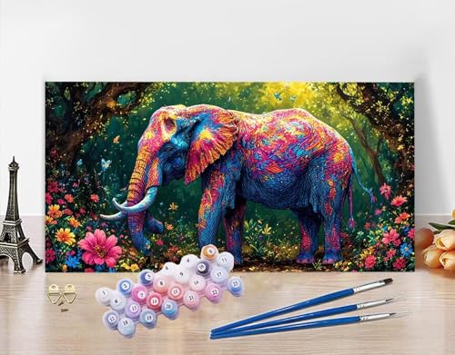 Malen Nach Zahlen Erwachsene Elefant DIY Bastelset Erwachsene Frauen Malen nach Zahlen Farbe mit Pinsein und Acrylfarbe, Paint by Numbers Anfänger Handgemalt Ölgemälde Deko Wohnzimmer 90x180cm N5-115 von Yagagse