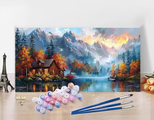 Malen Nach Zahlen Erwachsene Frühling DIY Bastelset Erwachsene Frauen Malen nach Zahlen Berg mit Pinsein und Acrylfarbe, Paint by Numbers Anfänger Handgemalt Ölgemälde Kit für Deko 30x60cm N5-414 von Yagagse