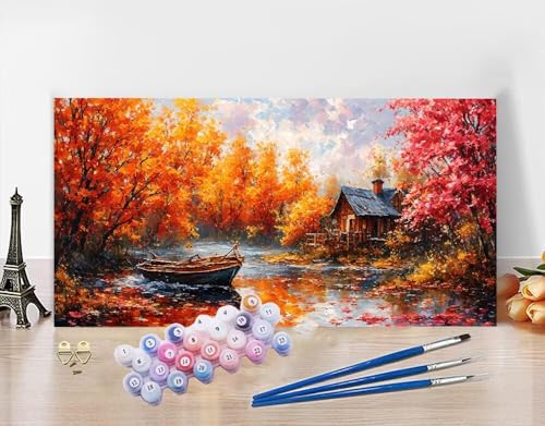 Malen Nach Zahlen Erwachsene Groß 40X80cm, Malen nach Zahlen Herbst Paint by Numbers Boot Malen Nach Zahlen Bastelset Erwachsene, DIY Hobby Kreativ Handgemalt Ölgemalde Geschenke fur Frauen N5-101 von Yagagse