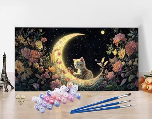 Malen Nach Zahlen Erwachsene Groß 40x90cm, Malen nach Zahlen Mond Paint by Numbers Katze Malen Nach Zahlen Bastelset Erwachsene, DIY Hobby Kreativ Handgemalt Ölgemalde Geschenke fur Frauen, Deko N5-62 von Yagagse