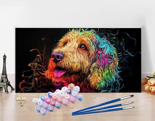 Malen Nach Zahlen Erwachsene Karikatur DIY Bastelset Erwachsene Frauen Malen nach Zahlen Hund mit Pinsein und Acrylfarbe, Paint by Numbers Anfänger Handgemalt Ölgemälde Kit für Deko 60x120cm N5-432 von Yagagse