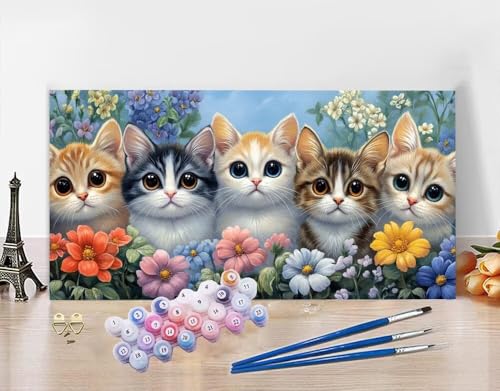 Malen Nach Zahlen Erwachsene Katze DIY Bastelset Erwachsene Frauen Malen nach Zahlen Chrysantheme mit Pinsein und Acrylfarbe, Paint by Numbers Anfänger Handgemalt Ölgemälde Kit für Deko 30x60cm N5-591 von Yagagse