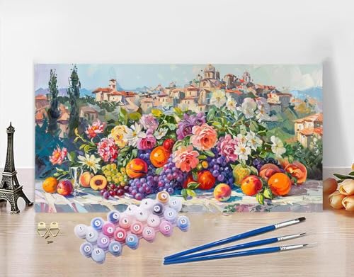 Malen Nach Zahlen Erwachsene Landschaft DIY Bastelset Erwachsene Frauen Malen nach Zahlen Obst mit Pinsein und Acrylfarbe, Paint by Numbers Anfänger Handgemalt Ölgemälde Kit für Deko 70x140cm N5-164 von Yagagse