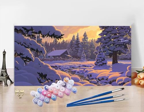 Malen Nach Zahlen Erwachsene Landschaft DIY Bastelset Erwachsene Frauen Malen nach Zahlen Winter mit Pinsein und Acrylfarbe, Paint by Numbers Anfänger Handgemalt Ölgemälde Kit für Deko 30x60cm N5-481 von Yagagse