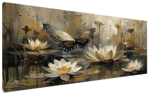 Malen Nach Zahlen Erwachsene Lotus DIY Bastelset Erwachsene Frauen Malen Nach Zahlen Groß XXL 40x90cm Handgemalt Ölgemälde Kit für Anfänger, Malen Nach Zahlen Schmetterling Deko Wohnzimmer G3-412 von Yagagse