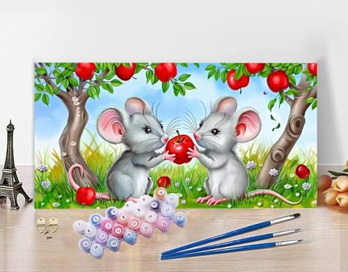 Malen Nach Zahlen Erwachsene Maus DIY Bastelset Erwachsene Frauen Malen nach Zahlen Apfel mit Pinsein und Acrylfarbe, Paint by Numbers Anfänger Handgemalt Ölgemälde Kit Deko Wohnzimmer 30x60cm N5-556 von Yagagse