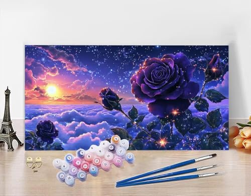 Malen Nach Zahlen Erwachsene Rose DIY Bastelset Erwachsene Frauen Malen nach Zahlen Fantasie mit Pinsein und Acrylfarbe, Paint by Numbers Anfänger Handgemalt Ölgemälde Kit für Deko 30x60cm N5-408 von Yagagse