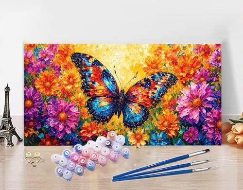 Malen Nach Zahlen Erwachsene Schmetterling DIY Bastelset Erwachsene Frauen Malen nach Zahlen Farbe mit Pinsein und Acrylfarbe, Paint by Numbers Anfänger Handgemalt Ölgemälde Kit Deko 100X220cm N5-67 von Yagagse