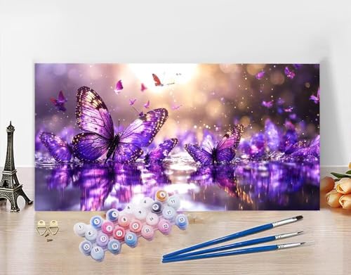 Malen Nach Zahlen Erwachsene Schmetterling DIY Bastelset Erwachsene Frauen Malen nach Zahlen Traum mit Pinsein und Acrylfarbe, Paint by Numbers Anfänger Handgemalt Ölgemälde Kit Deko 50x100cm N5-419 von Yagagse