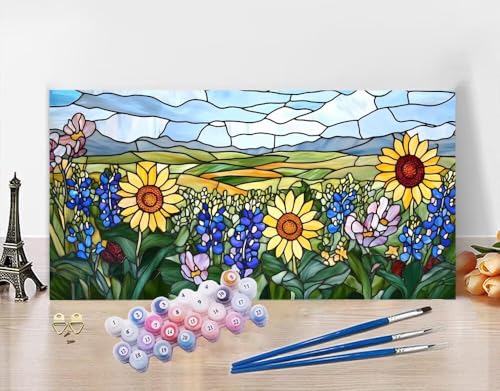 Malen Nach Zahlen Erwachsene Sonnenblume DIY Bastelset Erwachsene Frauen Malen nach Zahlen Abstrakt mit Pinsein und Acrylfarbe, Paint by Numbers Anfänger Handgemalt Ölgemälde Kit Deko 30x60cm N5-430 von Yagagse