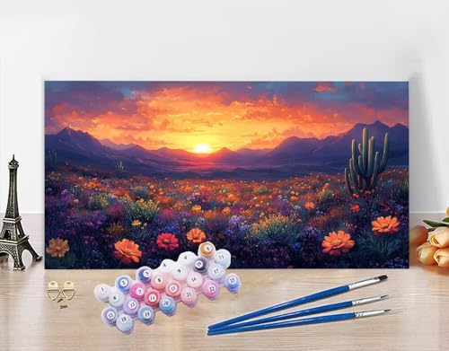 Malen Nach Zahlen Erwachsene Sonnenuntergang DIY Bastelset Erwachsene Frauen Malen nach Zahlen Wüste mit Pinsein und Acrylfarbe, Paint by Numbers Anfänger Handgemalt Ölgemälde Kit Deko 30x60cm N5-422 von Yagagse