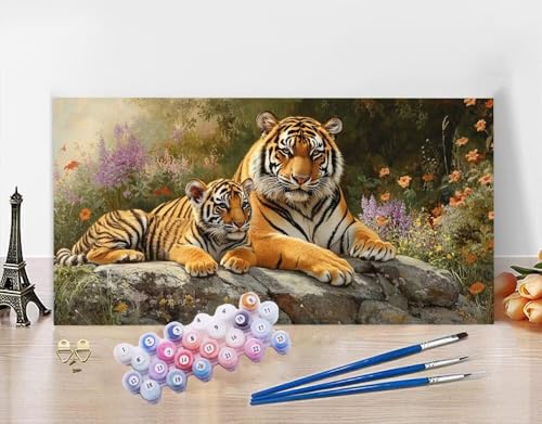 Malen Nach Zahlen Erwachsene Tiger DIY Bastelset Erwachsene Frauen Malen nach Zahlen Niedlich mit Pinsein und Acrylfarbe, Paint by Numbers Anfänger Handgemalt Ölgemälde Kit für Deko 30x60cm N5-420 von Yagagse