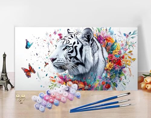 Malen Nach Zahlen Erwachsene Tiger DIY Bastelset Erwachsene Frauen Malen nach Zahlen Schmetterling mit Pinsein und Acrylfarbe,Paint by Numbers Anfänger Handgemalt Ölgemälde Kit für Deko 30x60cm N5-609 von Yagagse