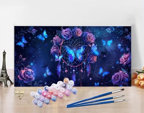 Malen Nach Zahlen Erwachsene Traumfänger DIY Bastelset Erwachsene Frauen Malen nach Zahlen Blume mit Pinsein und Acrylfarbe, Paint by Numbers Anfänger Handgemalt Ölgemälde Kit für Deko 30x60cm N5-554 von Yagagse