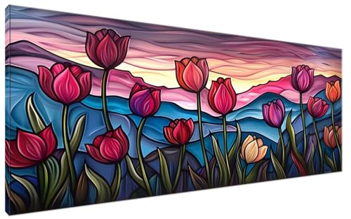 Malen Nach Zahlen Erwachsene Tulpe Bastelset Erwachsene Frauen Malen Nach Zahlen Groß XXL 50x100cm Handgemalt Ölgemälde Kit für Anfänger, Malen Nach Zahlen Landschaft Deko Wohnzimmer, Geschenk G3-250 von Yagagse