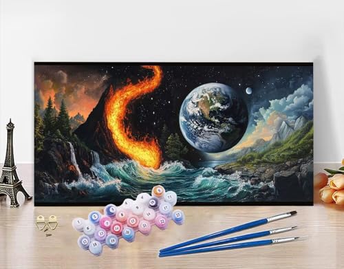 Malen Nach Zahlen Erwachsene Universum DIY Bastelset Erwachsene Frauen Malen nach Zahlen Wellen mit Pinsein und Acrylfarbe, Paint by Numbers Anfänger Handgemalt Ölgemälde Kit für Deko 30x60cm N5-575 von Yagagse