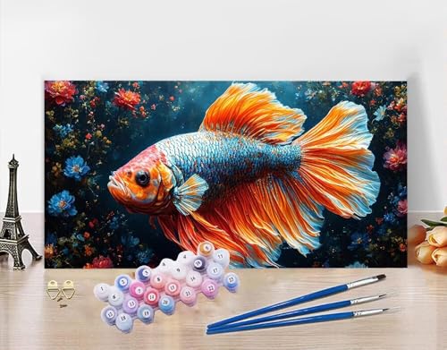 Malen Nach Zahlen Fisch Malen Nach Zahlen Erwachsene Koralle Malen Nach Zahlen Erwachsene Leinwand, Paint by Numbers Adult DIY Acrylmalerei Handgemalt ölgemälde Bastelset Geschenke 100X220cm N5-141 von Yagagse