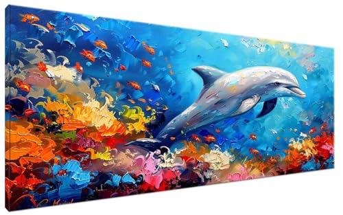 Malen Nach Zahlen Karikatur, Malen Nach Zahlen Erwachsene Delphin Paint by Numbers Leinwand Bild DIY mit Pinseln und Acrylfarben Handgemalt Ölgemälde Leinwand für Deko, Mädchen Geschenk 30x60cm G3-338 von Yagagse