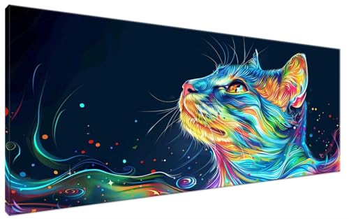 Malen Nach Zahlen Katze, Malen Nach Zahlen Erwachsene Tier Paint by Numbers Leinwand Bild DIY mit Pinseln und Acrylfarben Handgemalt Ölgemälde Leinwand für Zimmer Deko, Mädchen Geschenk 30x60cm G3-320 von Yagagse