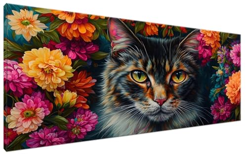 Malen Nach Zahlen Katze, Malen Nach Zahlen Erwachsene Tier Paint by Numbers Leinwand Bild mit Pinseln und Acrylfarben Handgemalt Ölgemälde Leinwand für Zimmer Deko, Mädchen Geschenk 60x120cm G3-209 von Yagagse