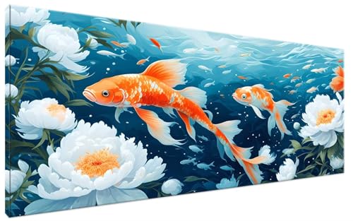 Malen Nach Zahlen Koi, Malen Nach Zahlen Erwachsene Blume Paint by Numbers Leinwand Bild DIY mit Pinseln und Acrylfarben Handgemalt Ölgemälde Leinwand für Zimmer Deko, Mädchen Geschenk 40x90cm G3-269 von Yagagse