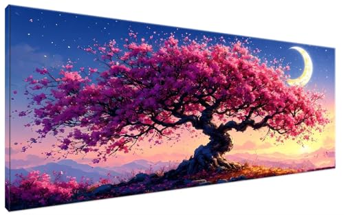 Malen Nach Zahlen Mond, Malen Nach Zahlen Erwachsene Baum Paint by Numbers Leinwand Bild DIY mit Pinseln und Acrylfarben Handgemalt Ölgemälde Leinwand für Zimmer Deko, Mädchen Geschenk 100x200cm G3-62 von Yagagse