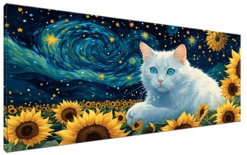 Malen Nach Zahlen Niedlich, Malen Nach Zahlen Erwachsene Katze Paint by Numbers Leinwand Bild DIY mit Pinseln und Acrylfarben Handgemalt Ölgemälde Leinwand für Deko, Mädchen Geschenk 30x60cm G3-305 von Yagagse