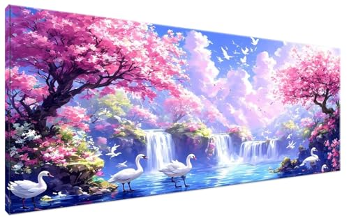 Malen Nach Zahlen Schwan, Malen Nach Zahlen Erwachsene Baum Paint by Numbers Leinwand Bild DIY mit Pinseln und Acrylfarben Handgemalt Ölgemälde Leinwand für Zimmer Deko, Mädchen Geschenk 40x90cm G3-47 von Yagagse