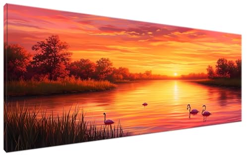 Malen Nach Zahlen Schwan, Malen Nach Zahlen Erwachsene Sonnenuntergang Paint by Numbers Leinwand Bild DIY mit Pinseln und Acrylfarben Handgemalt Ölgemälde Leinwand für Deko, Mädchen 50x100cm G3-425 von Yagagse