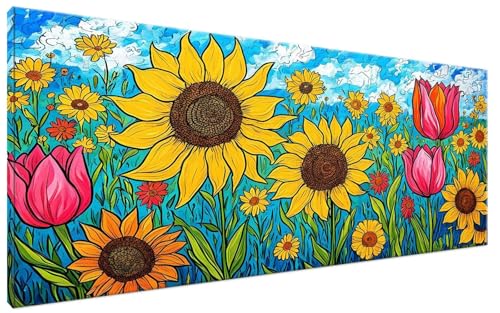 Malen Nach Zahlen Sonnenblume, Malen Nach Zahlen Erwachsene Abstrakt Paint by Numbers Leinwand Bild DIY mit Pinseln und Acrylfarben Handgemalt Ölgemälde Leinwand für Zimmer Deko, Mädchen 30x60cm G3-65 von Yagagse