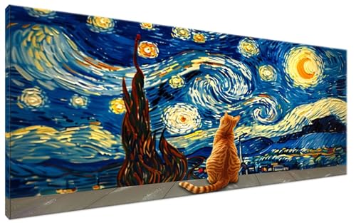 Malen Nach Zahlen Sternenhimmel, Malen Nach Zahlen Erwachsene Katze Paint by Numbers Leinwand Bild mit Pinseln und Acrylfarben Handgemalt Ölgemälde Leinwand für Zimmer Deko, Mädchen 100x200cm G3-206 von Yagagse