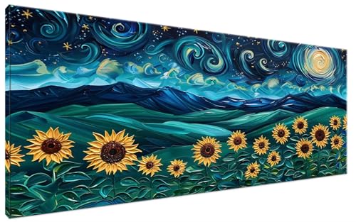 Malen Nach Zahlen Sternenhimmel, Malen Nach Zahlen Erwachsene Sonnenblume Paint by Numbers Leinwand Bild DIY mit Pinseln und Acrylfarben Handgemalt Ölgemälde Leinwand für Deko, Mädchen 90x180cm G3-254 von Yagagse