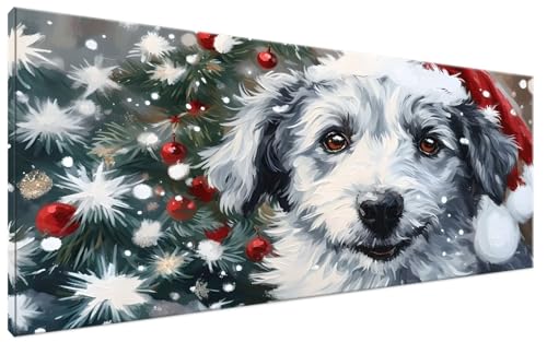 Malen Nach Zahlen Weihnachten, Malen Nach Zahlen Erwachsene Hund Paint by Numbers Leinwand Bild DIY mit Pinseln und Acrylfarben Handgemalt Ölgemälde Leinwand für Deko, Mädchen Geschenk 30x60cm G3-239 von Yagagse