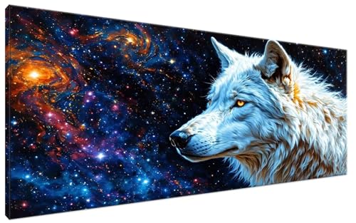 Malen Nach Zahlen Wolf, Malen Nach Zahlen Erwachsene Sternenhimmel Paint by Numbers Leinwand Bild DIY mit Pinseln und Acrylfarben Handgemalt Ölgemälde Leinwand für Deko, Mädchen Geschenk 30x60cm G3-50 von Yagagse