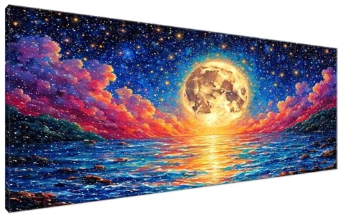 Malen Nach Zahlen Wolke, Malen Nach Zahlen Erwachsene Mond Paint by Numbers Leinwand Bild DIY mit Pinseln und Acrylfarben Handgemalt Ölgemälde Leinwand für Zimmer Deko, Mädchen Geschenk 60x120cm G3-53 von Yagagse