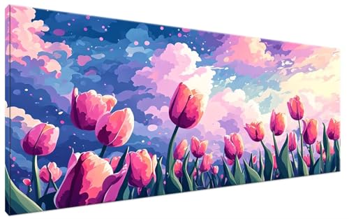 Malen Nach Zahlen Wolke, Malen Nach Zahlen Erwachsene Tulpe Paint by Numbers Leinwand Bild mit Pinseln und Acrylfarben Handgemalt Ölgemälde Leinwand für Zimmer Deko, Mädchen Geschenk 40x70cm G3-431 von Yagagse