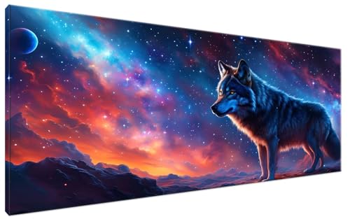 Wolf Malen Nach Zahlen Erwachsene Sternenhimmel Malen Nach Zahlen XXL 50x100cm Komplettset ohne Rahmen DIY Bastelset Erwachsene Frauen Malen Nach Zahlen Leinwand Bild für Anfänger und Kinder G3-345 von Yagagse