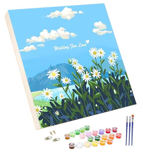 Yakiki Malen nach Zahlen auf Leinwand mit Rahmen, Ölgemälde nach Zahlen für Erwachsene und Anfänger, Kinder, einfaches Malen nach Zahlen, Blumenfarbe für Wanddekoration zu Hause (20 x 20 cm) (Daisy 2) von Yakiki