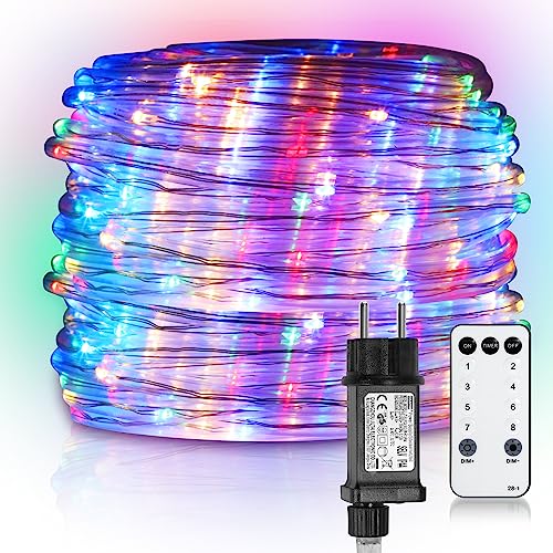 Yakimz 20m LED Lichtschlauch, 200LEDs Lichterschlauch, Lichterkette Wasserdicht mit Fernbedienung und Timer, für Outdoor Balkon, Terrasse, Hochzeit, Party, Bunt Lichtschläuche von Yakimz