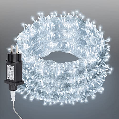 Yakimz LED Lichterkette Aussen, 100m 500LEDs Lichterkette Außen mit 8 Leuchtmode und Speicherfunktion, IP44 Wasserdicht für Innen Außen Weihnachten,Balkon, Garten Deko, Kaltweiß von Yakimz