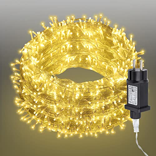 Yakimz LED Lichterkette Außen, 100m 500LEDs Lichterkette mit 8 Modi, Speicherfunktion, IP44 Wasserdicht Lichterkette für Innen und Außen Weihnachtsbeleuchtung, Warmweiß von Yakimz