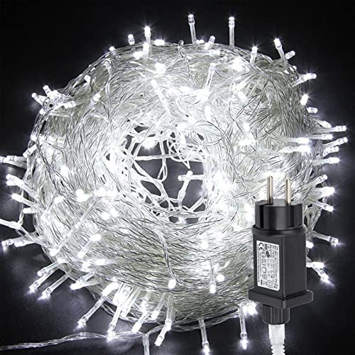 Yakimz LED Lichterkette Außen 200LEDs 20m mit 8 Leuchtmode, Speicherfunktion, IP44 lichterketten Deko Beleuchtung Weihnachtsbeleuchtung für Weihnachten Halloween Hochzeit,Kaltes Weiß von Yakimz