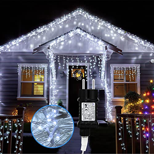 Yakimz Lichterkette Eisregen Außen, 10M LED Lichtervorhang Lichterkette, IP44 Wasserdicht, 400LEDs Kaltesweiß mit 8 Modi für Innen Außen Weihnachten Party Schlafzimmer Balkon Garten von Yakimz