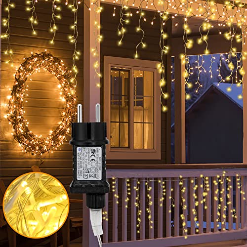 Yakimz Lichterkette Eisregen Außen, 10M LED Lichtervorhang Lichterkette, IP44 Wasserdicht, 400LEDs Warmweiß mit 8 Modi für Innen Außen Weihnachten Party Schlafzimmer Balkon Garten von Yakimz