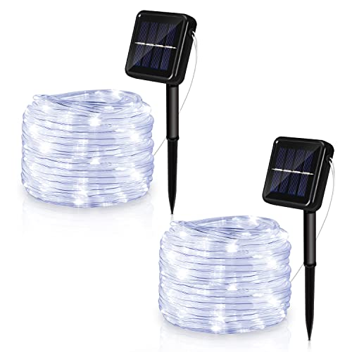 Yakimz Solar LED Lichtschlauch für Außen, 10m 100 LEDs Lichterschlauch, IP65 LED Lichterkette, 8 Beleuchtungsmodi, für Innen Außen Deko, Party, Hochzeit, Balkon, Garten, Kaltweiß, 2 Stück von Yakimz